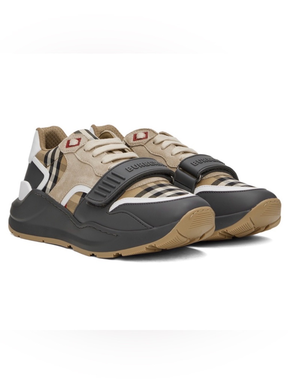 Burberry Ramsey Check Suede Leather Sneakers Grey & Beige - Size 43 (US 10)